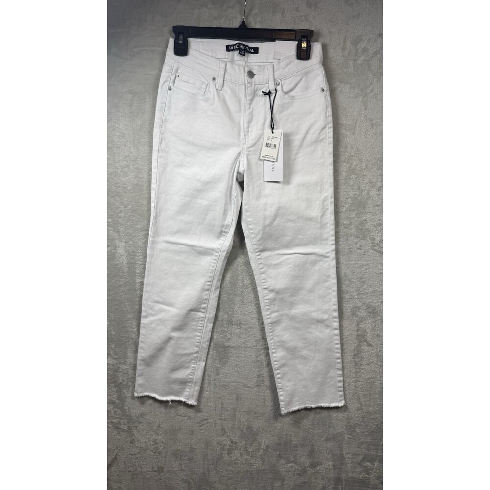 Blue Revival NEW Women Jeans Sz 25 White Hailey Mid Rise Straight Ankle Fray Hem